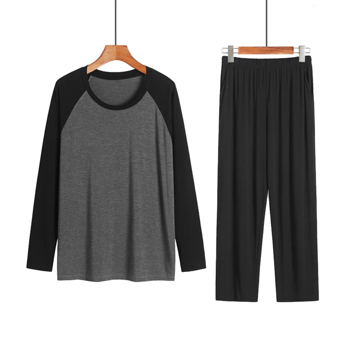 Mens Spring and Summer Modal Pajamas Homewear Suit Loose Fat Plus Large Thin Section of the Autumn Shirt Bottoming Shirt Suit 250724