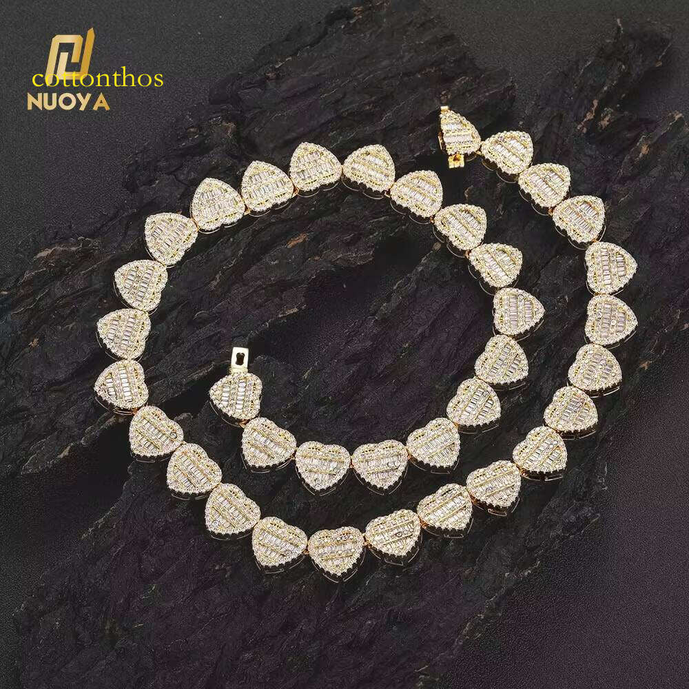 Fashion Jewelry Heart Shape Cluster Tennis Chain Iced Out Bling Baguette moissanite Necklaces for Women