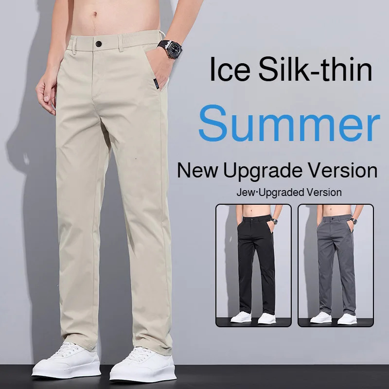 Mens Casual Pants Thin Ice Silk Summer Slim Straight Breathable Quickdrying Light Fashionable Business 250724