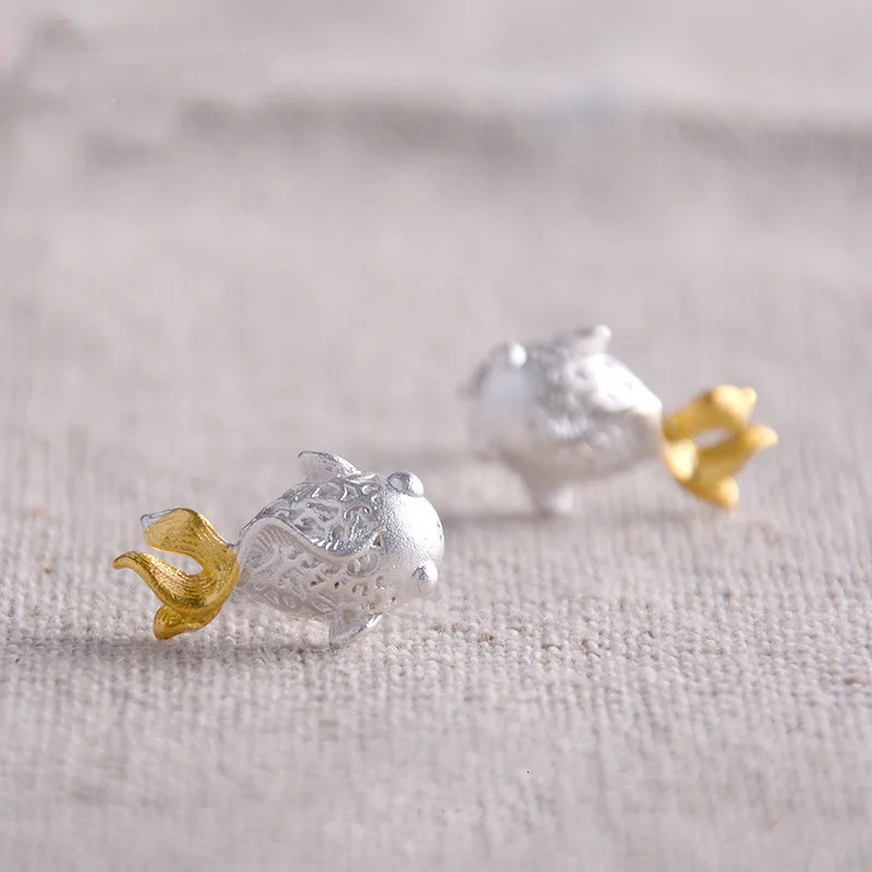 Real 925 Sterling Silver Small fish Stud Earrings for Women Girls Fashion sterling-silver-jewelry gifts for women 250725
