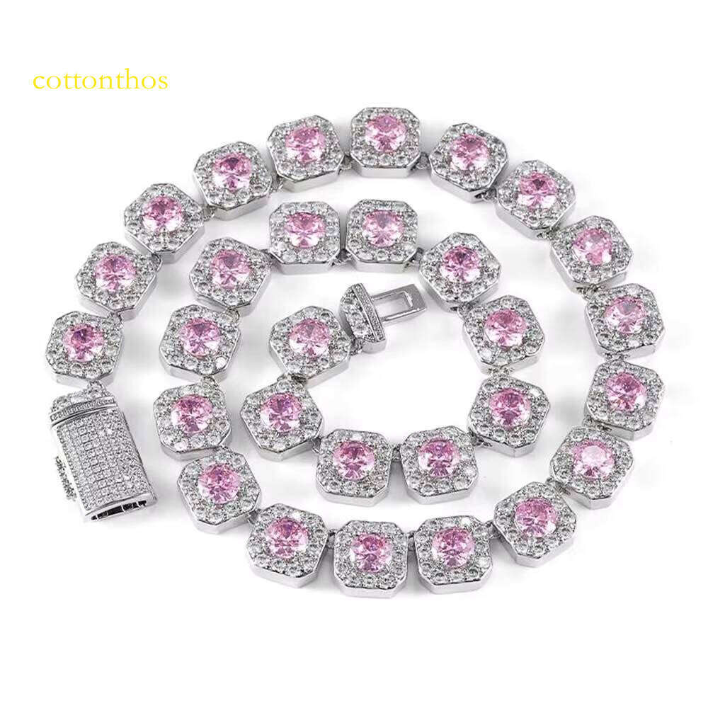 NUOYA Fashion Pink Crystal Choker for Women Micro Pave Bling moissanite Stone Iced Out Cluster Tennis Chain Necklace