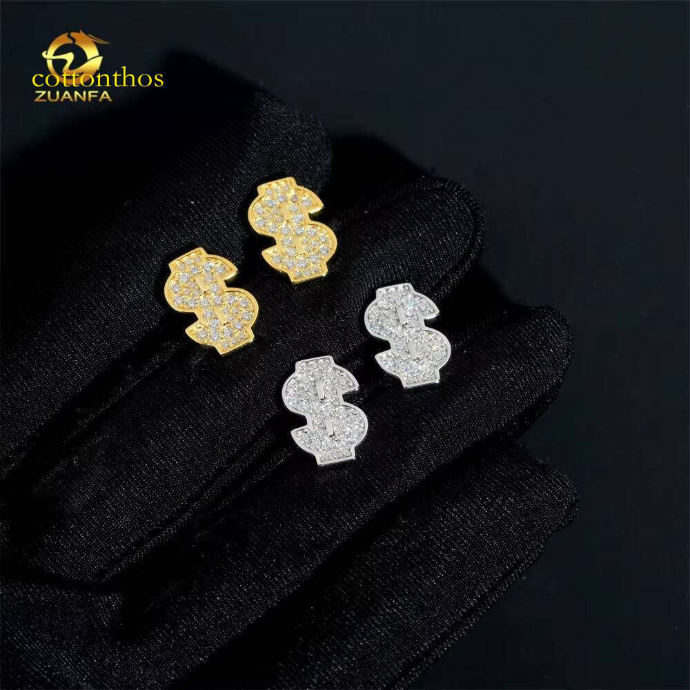Hip Hop Jewelry Dolloar Sign Sier Moissanite Iced Out Mens Stud VVS Dia Earrings