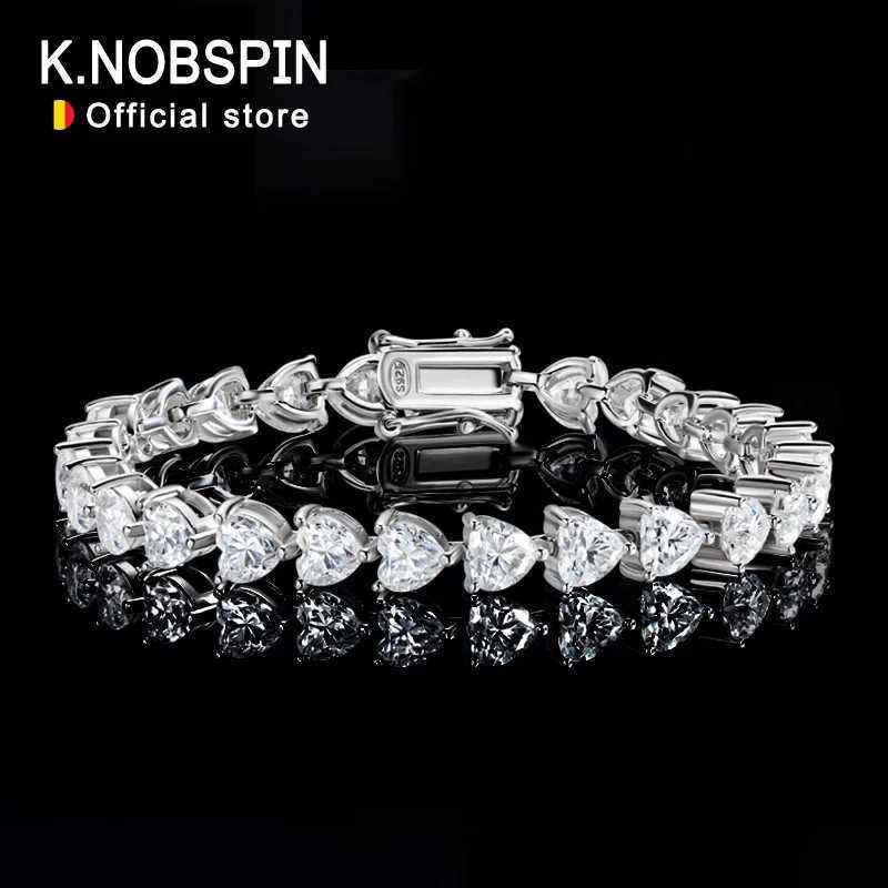 KNOBSPIN D VVS1 Heart Moissanite Tennis Bracelet Original 925 Sterling Silver Plated 18k White Gold with GRA Bracelets for Women W250728