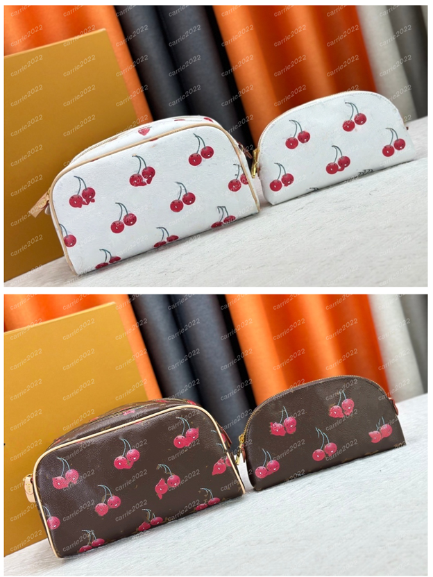 White Dopp set Cosmetic Bags With Cherry print Women Luxurys Designers Bags Handbag Wallets Messenger Purse Card Holder pouch Travel outdoors 28cmDo