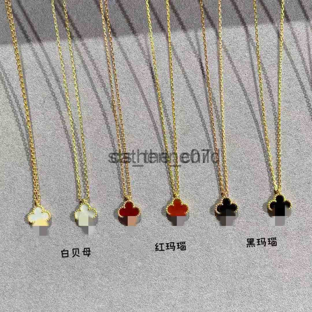 925 sterling silver plated 18K genuine gold small four leaf clover necklace mini white mother of pearl red chalcedony pendant J250728