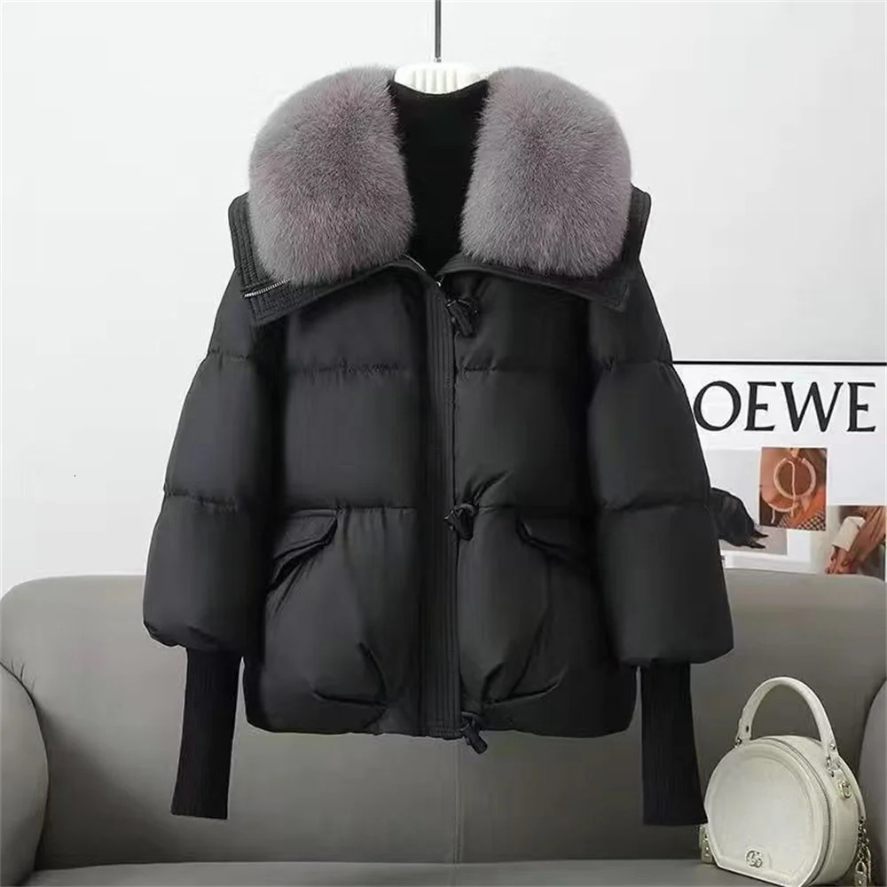 Autumn Winter Fashion Western Style Thick Korean Short Loose Fur Collar Cotton-padded Jacket 250725
