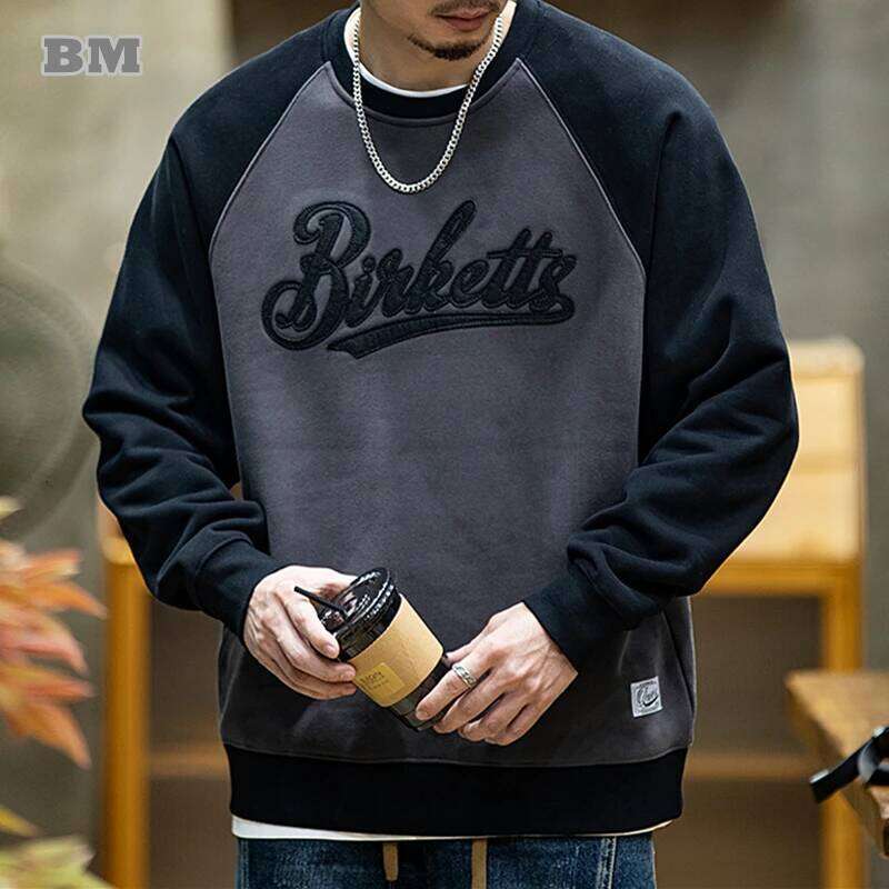 American High Quality Patchwork Casual Crew Neck Sweatshirt Men Plus Size Hip Hop Pullover Streetwear Fashion Oversize Tops Male 250728