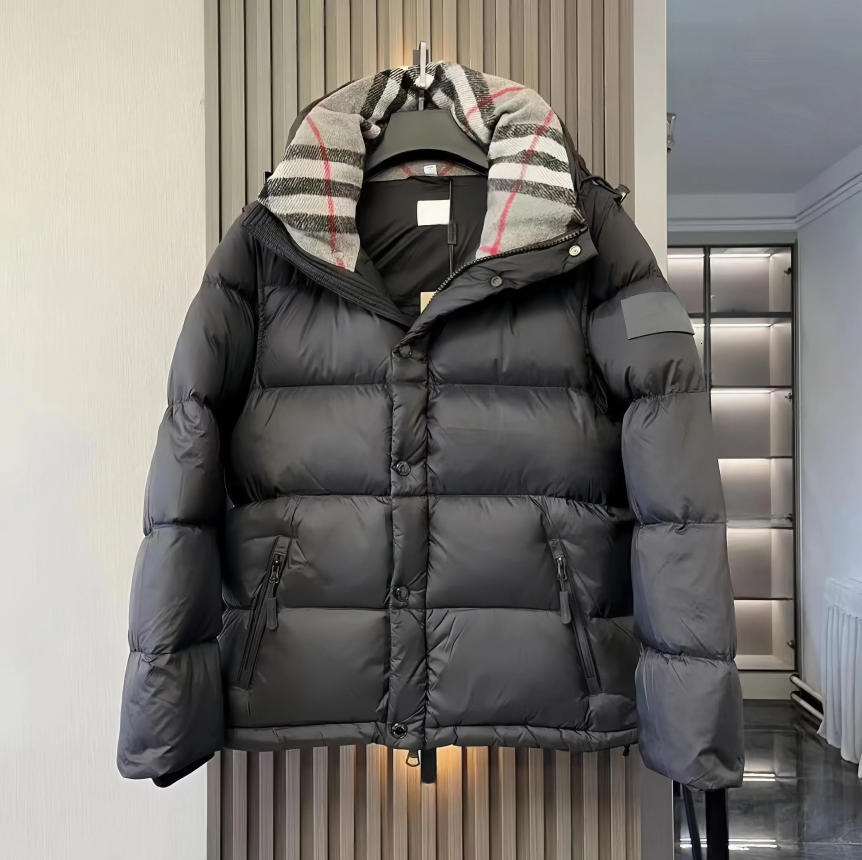 Doudoune homme hiver noire et beige veste en duvet style britannique parka épaisse chaude courte à capuche loisirs business