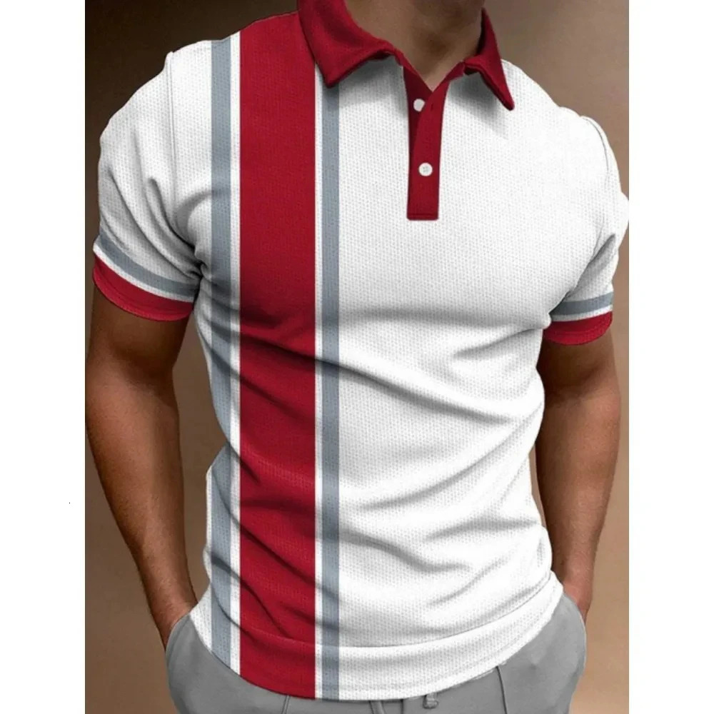 Mens Button Polo Shirt Collar Shortsleeved Pullover Sports Summer Casual Striped Trend Tshirt Tops 250724