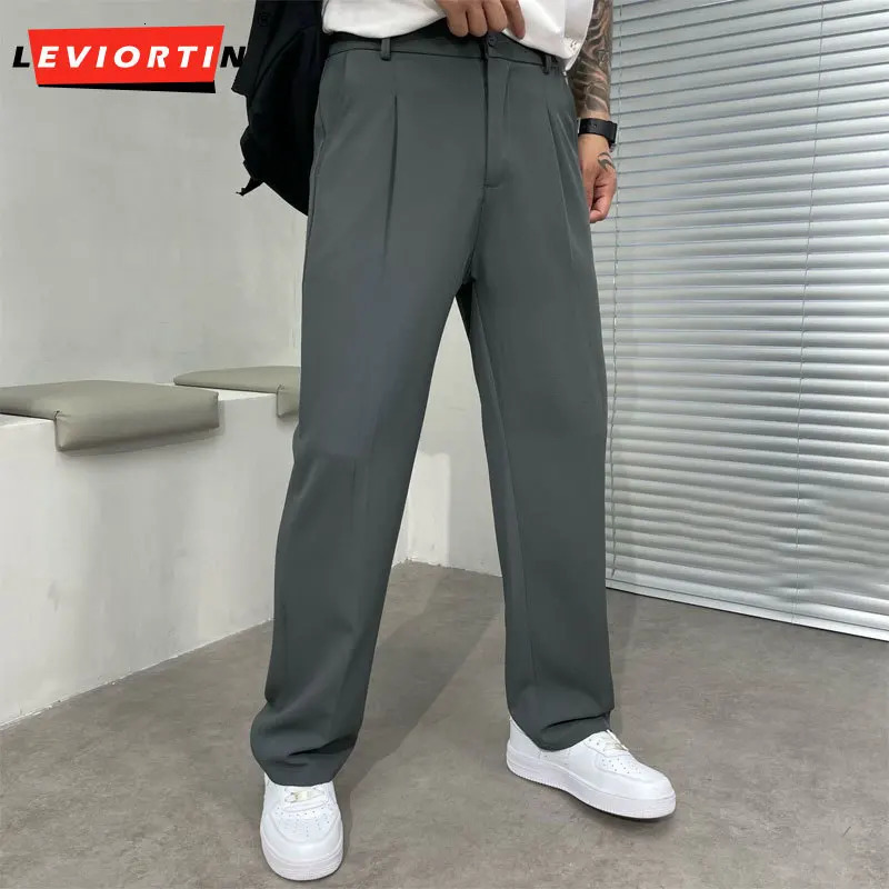 Ice Silk Loose Straight Suit Pants For Men Summer Sold Color Stretch Business Casual Classic Korea Styles Thin Trousers 250724
