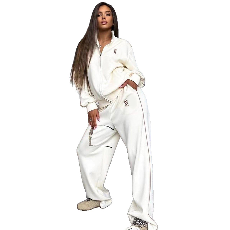 Survêtements rayés 2 pièces pour femmes, fermeture éclair, manches longues, couleur unie, sport d'automne et d'hiver, décontracté, ample, polyval