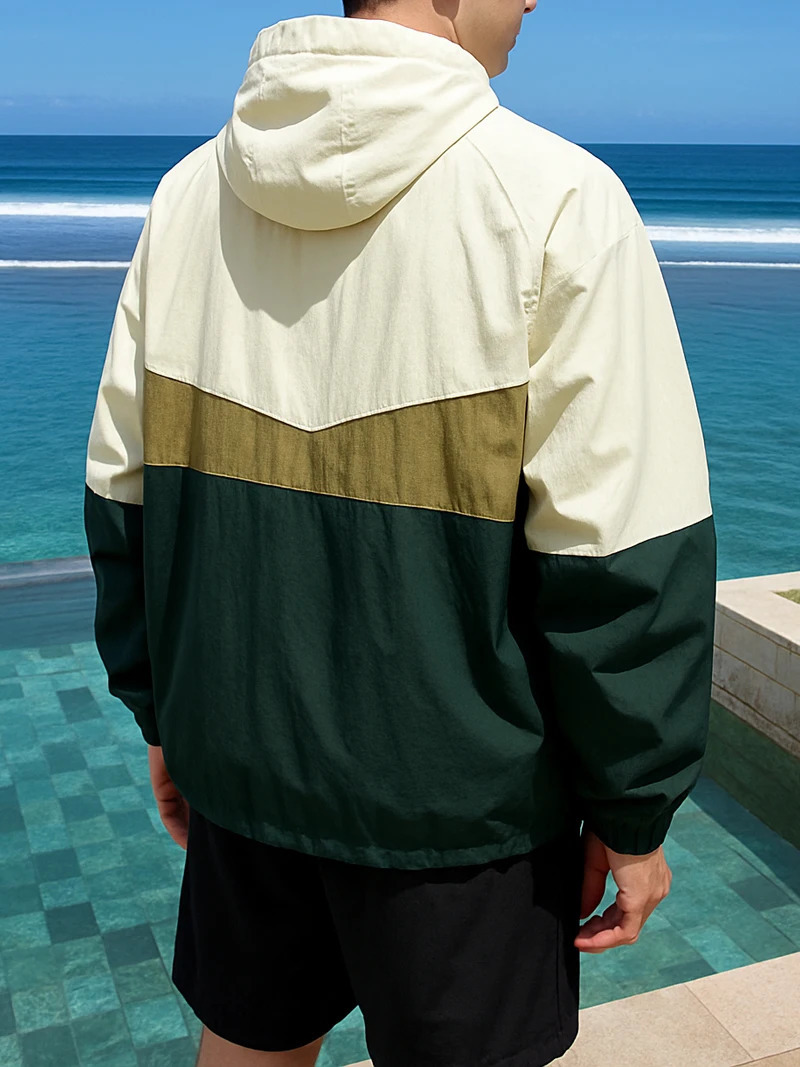 50 UPF Sun Protection Clothing for Men Outdoor Patchwork Zip Up Hooded Lightweight Windbreaker Jacket Hiking Coats Casual 250725