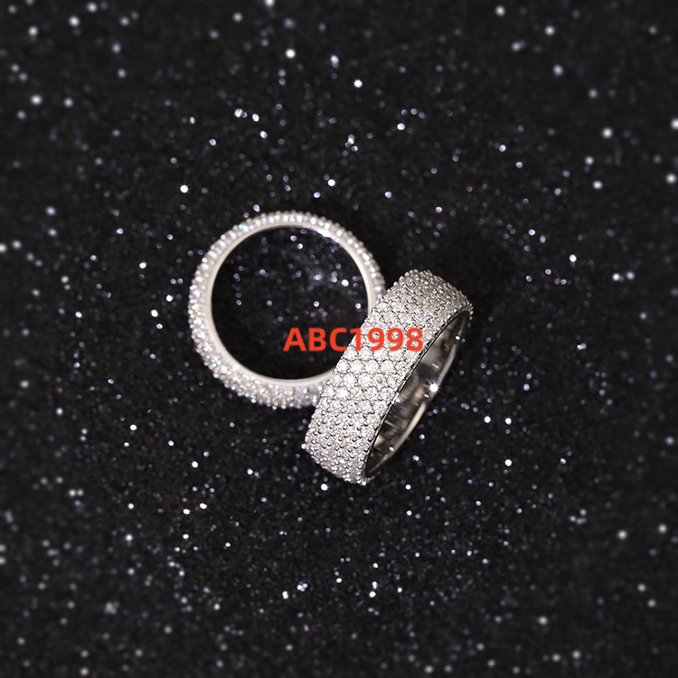 Full Iced Out Moissanite Cuban Link Ring 925 Sterling Silver 100% Pass Diamond Tester VVS Moissanite Diamond Cuban Ring for Men