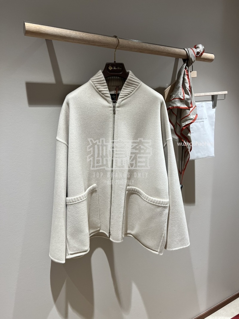 Womens Jackets Autumn and Winter Cashmere Flying Collar Jacket Beige Coat L1289