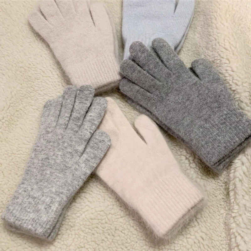 Winter Women Keep Warm Plus Velvet Touch Screen Thick Cute Lovely Solid Soft Knitted Wool Gloves Driving Cycling Rabbit Fur 250724