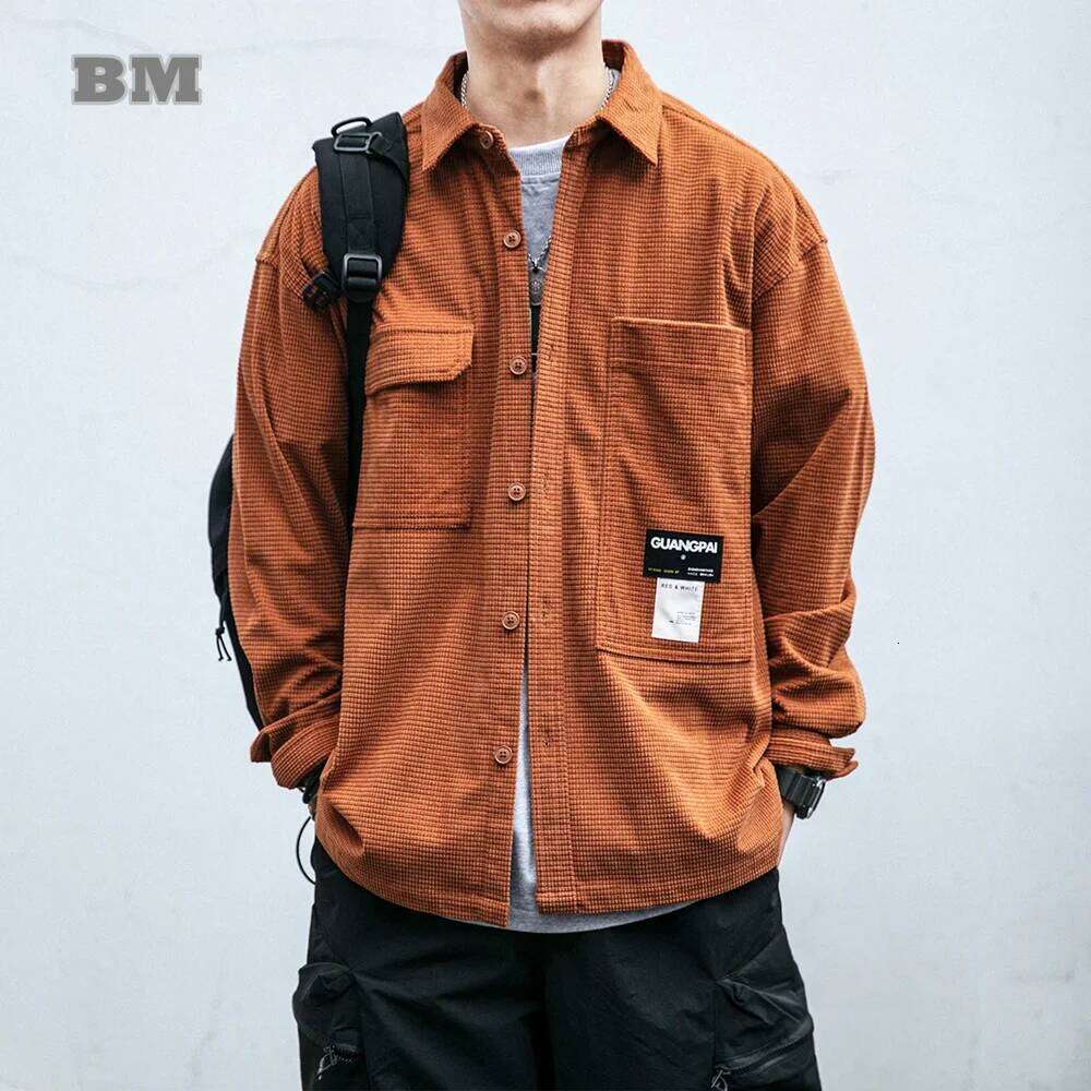 Japanese Streetwear High Quality Waffle Plaid Shirts Tops Spring Autumn Haruku Loose Casual Coat Korean Clothes Men Clothing 250728