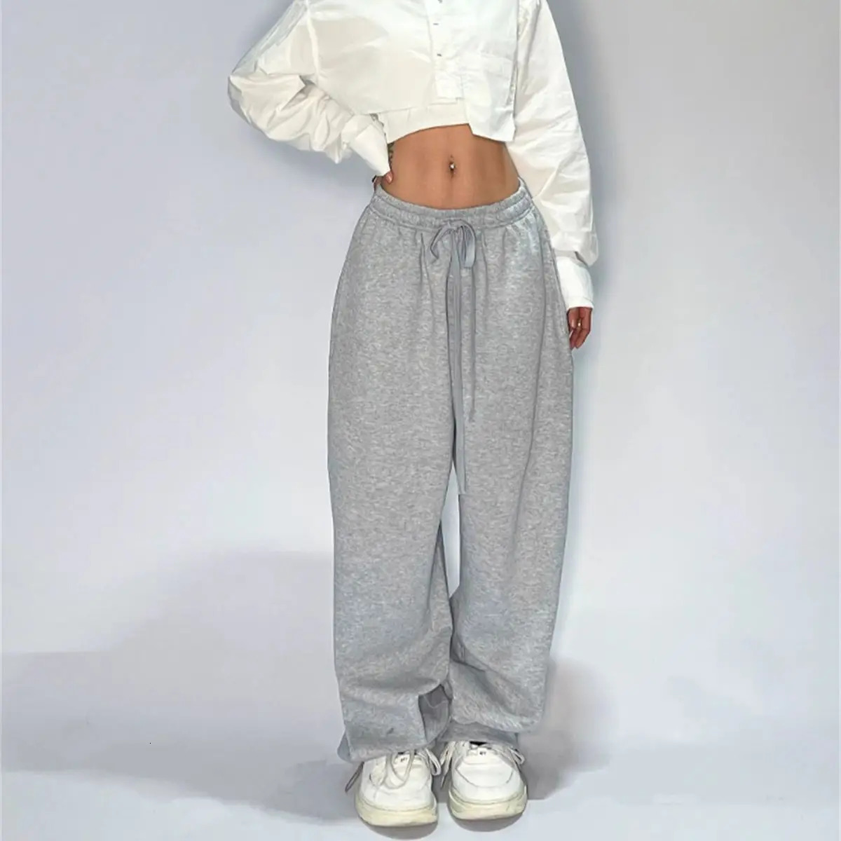 Casual Solid Sweatpants For Women High Waist Lace Up Loose Joggers Pant Classic Baggy Streetwear Female Sport Dance Trouser Y2K 250724