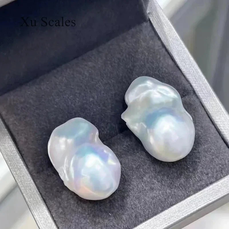 Natural Fresh Water Irregular Aurora Bright White Baroque Pearl Earrings S925 Sterling Silver Earrings Womens Exquisite Gift250724