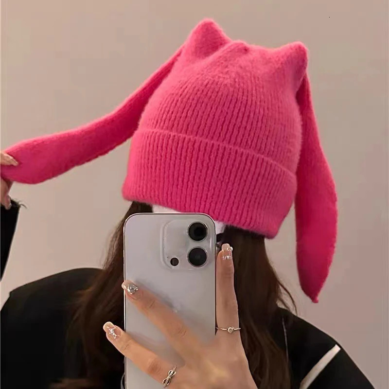 Long Ear Hat Crochet Knitted Hats Cute Bunny Hat Rabbit Ears Hats For Women Winter Warm Cap 250724