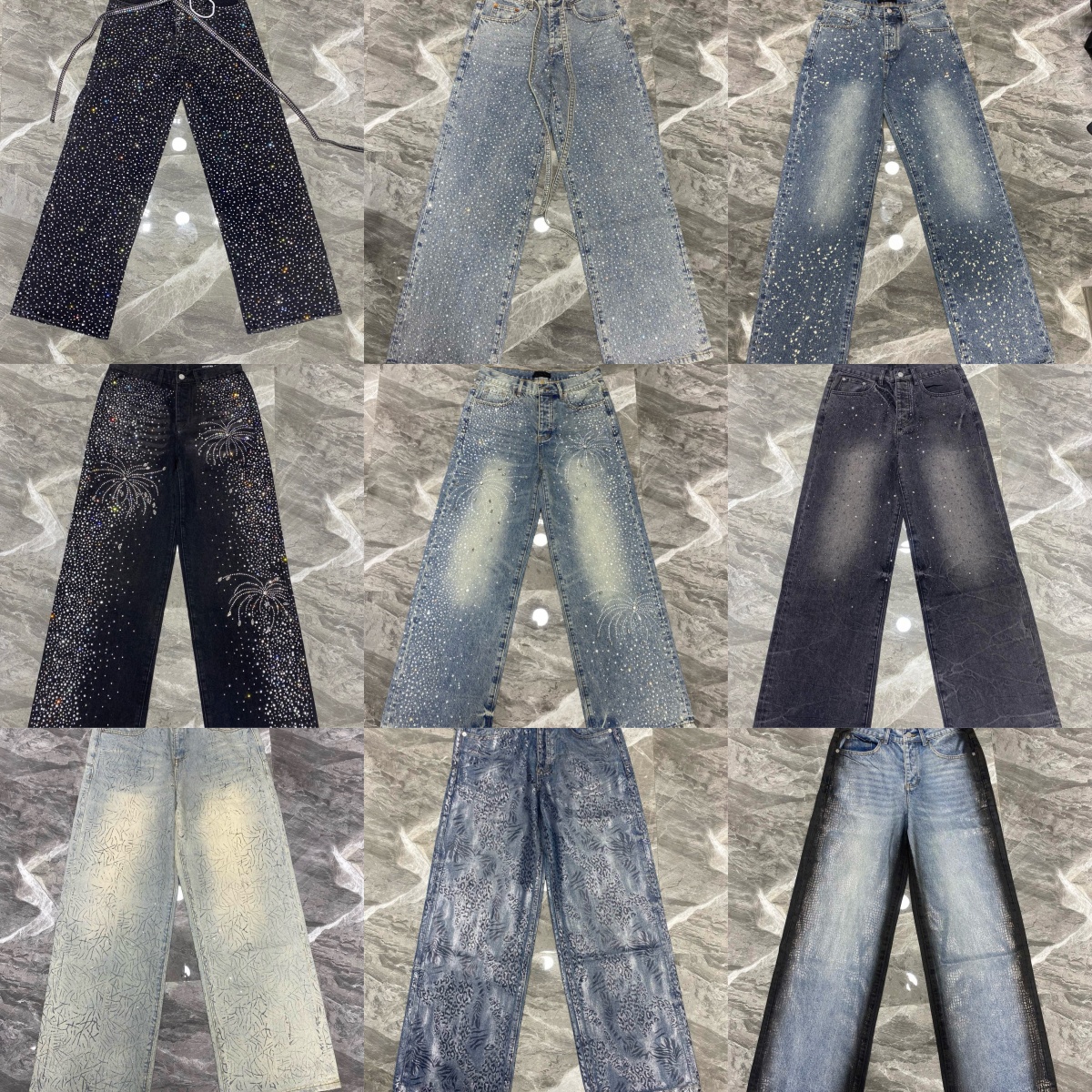 Men Designer Jeans Streetwear Loose Wide Leg Jeans Star-shaped diamonds High quality Boyfriend Vintage Fashion Straight Casual Loose Denim Cargo Pan