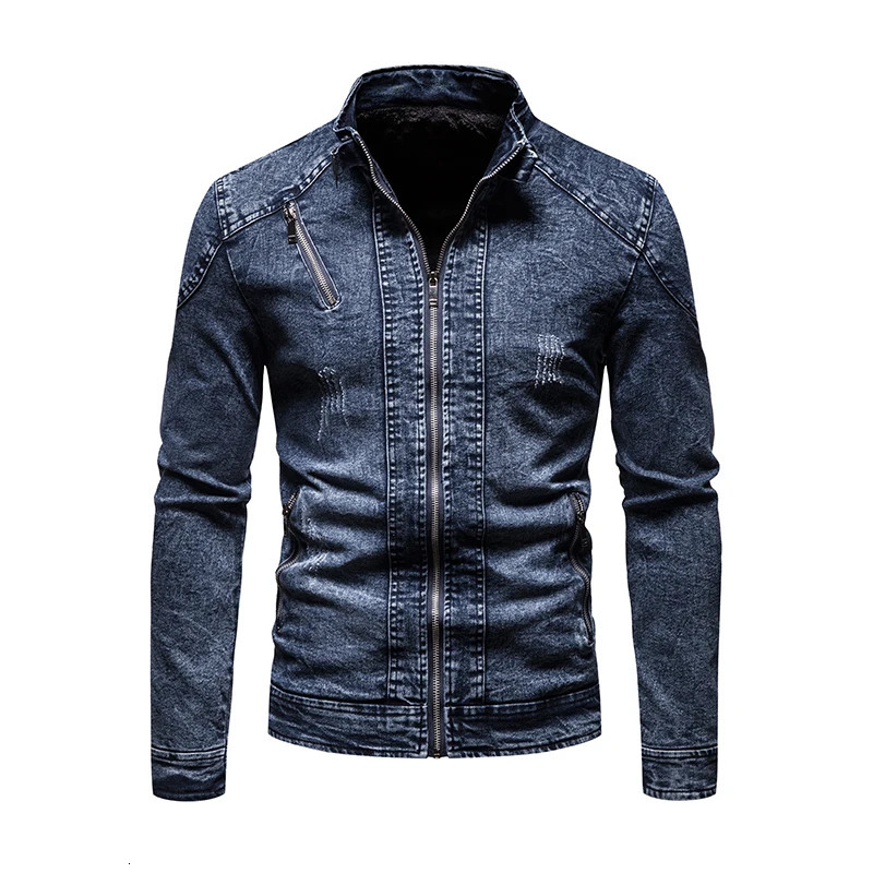 Cowboy jacket mens retro style personalized slim fit stand up collar zipper warm workwear jacket motorcycle riding suit250801