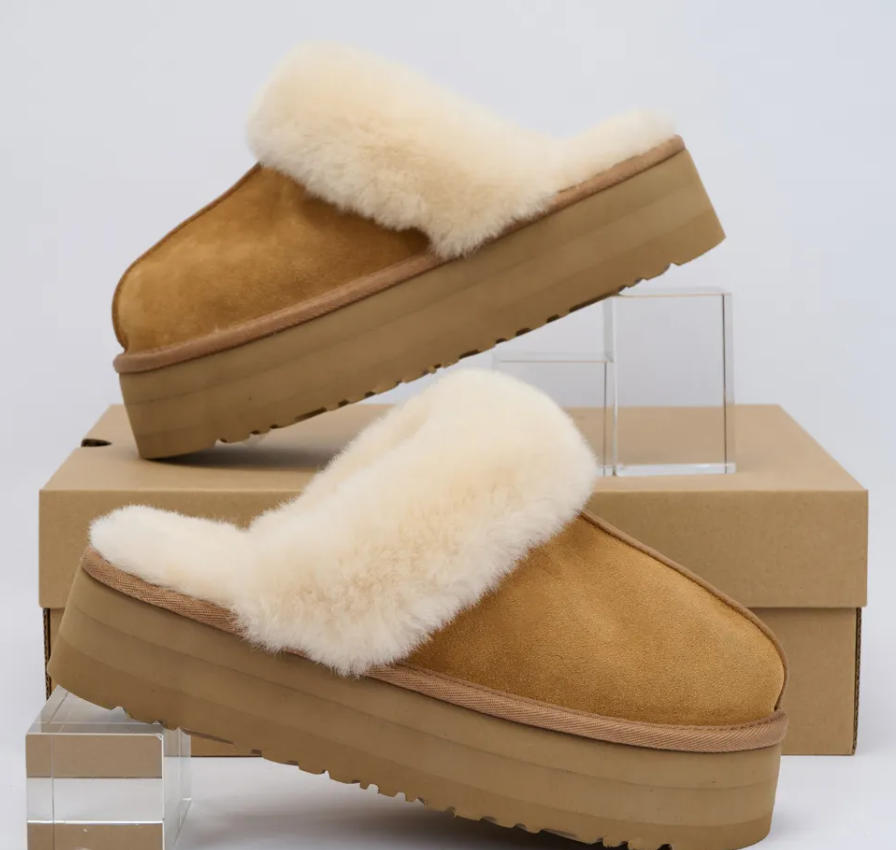 Tazz Tasman Slippers Chestnut Slides Sheepskin Shearling Tazz Slippers Mules Men Ultra Mini Platform Boot Slip-on Shoes Suede Upper Comfort Fall Win