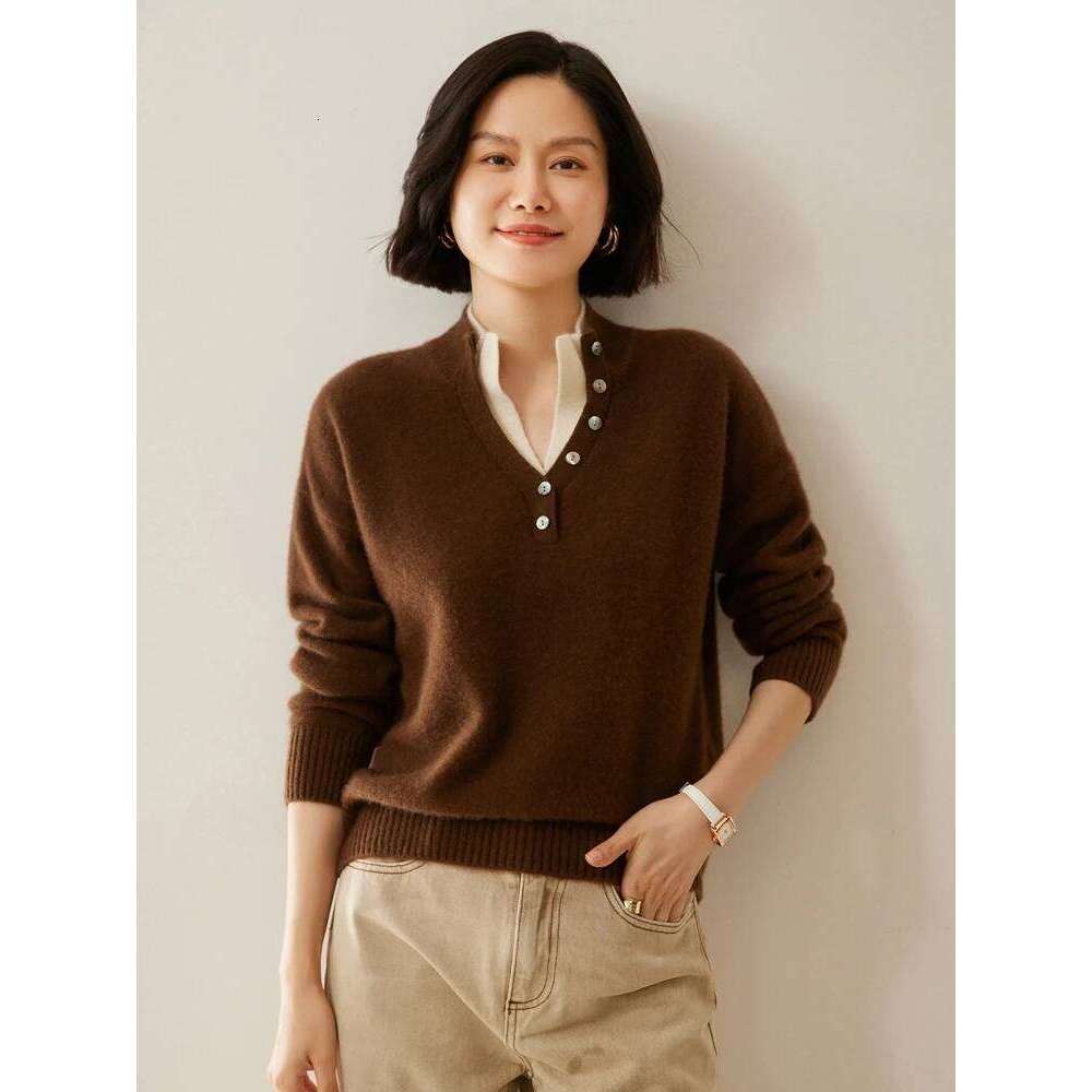 Women 100% Sweater Turn Down Collar Pullover Autumn Winter Casual Simple Style Cashmere Knitwear Fashion Tops MDNG