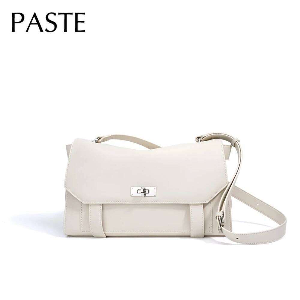 New Euro England Style Beige Satchel Tote Plain Split Cow Leather Women Messenger Lock Design Female Shoulder Bag