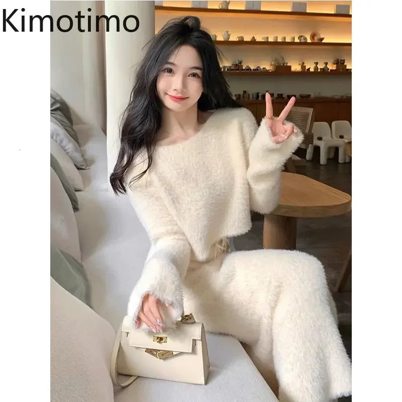 Kimotimo Temperament Knitted Skirt Sets Women Autumn Sexy Soft Short Sweater Pull Long Skirts Korean Solid Slim Two Piece Suits 250728