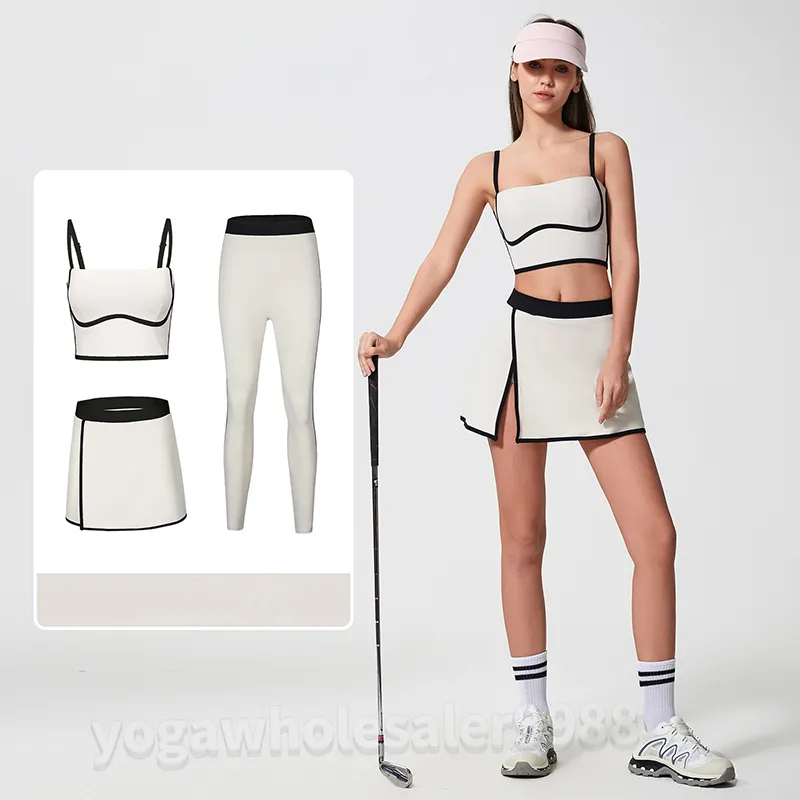 2026 Gym Clothe Set Womens Tracksuits Sets Women Clothes 2 Piece Seamless Sports Fitness Workout Sportswear Leggings Contrasting Color Tennis Skirt