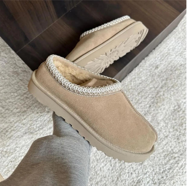 Tazz Slippers tasman Mustard Seed Chestnut Fur Slides Sheepskin Shearling Classic Ultra Mini Platform Boot Winter Mules Women Men Suede Upper Wool b