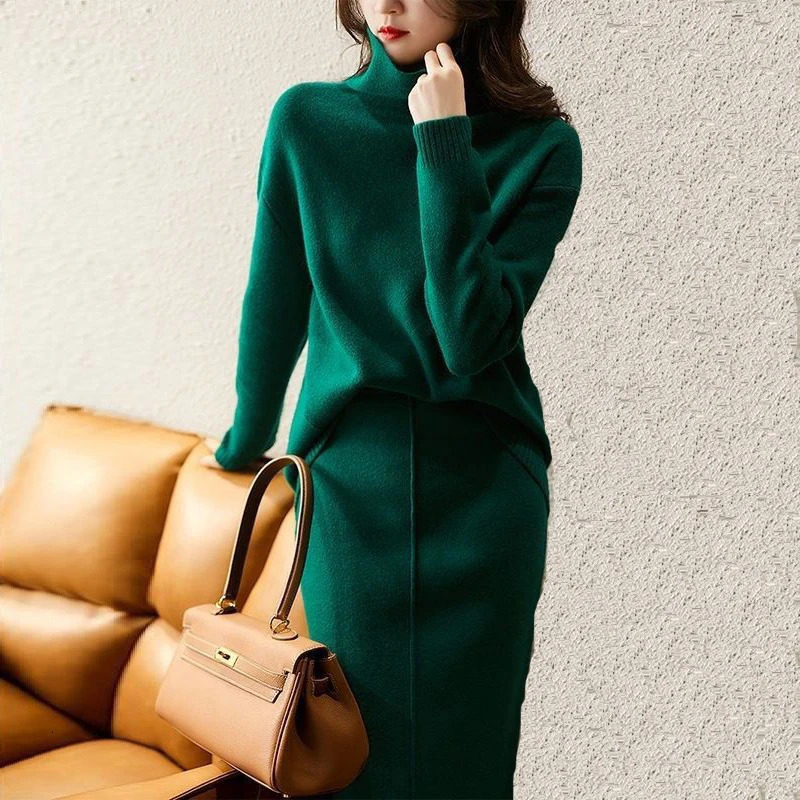 Autumn Knitted suit with skirt two piece skirt set women winter sweater sets Korean style fall 2 piece outfit Sweater 2025 250728