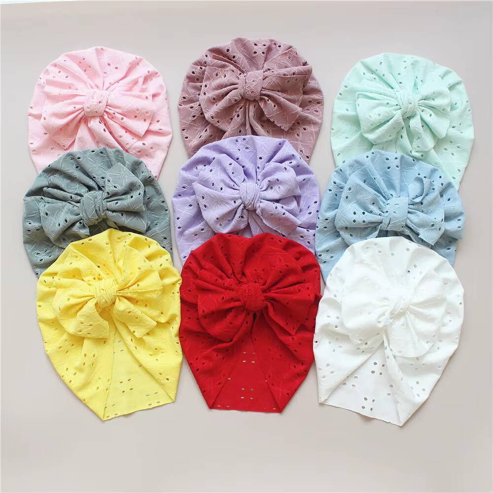 Large Bow Newborn Spring Summer Thin Beanie Turban Cap Cutout Hollow Headwrap for Baby Girls Headwear Boys Infant Hat 0-3Y ddmyshoesvip