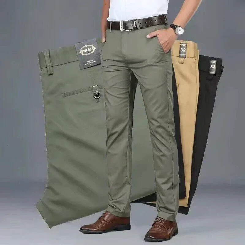 2025 Summer Thin Mens Slim Suit Pants Fashion Business Casual Cotton Green Black Khaki Trousers Male Brand Clothing 3040 250724