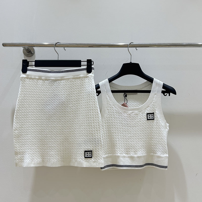 Luxury Women Cropped Vests Skirts Set Sexy Sleeveless Embroidery Tanks Elastic Mini Skirts Outfit Summer Holiday Beach Outdoor Sports Tennis Skirts
