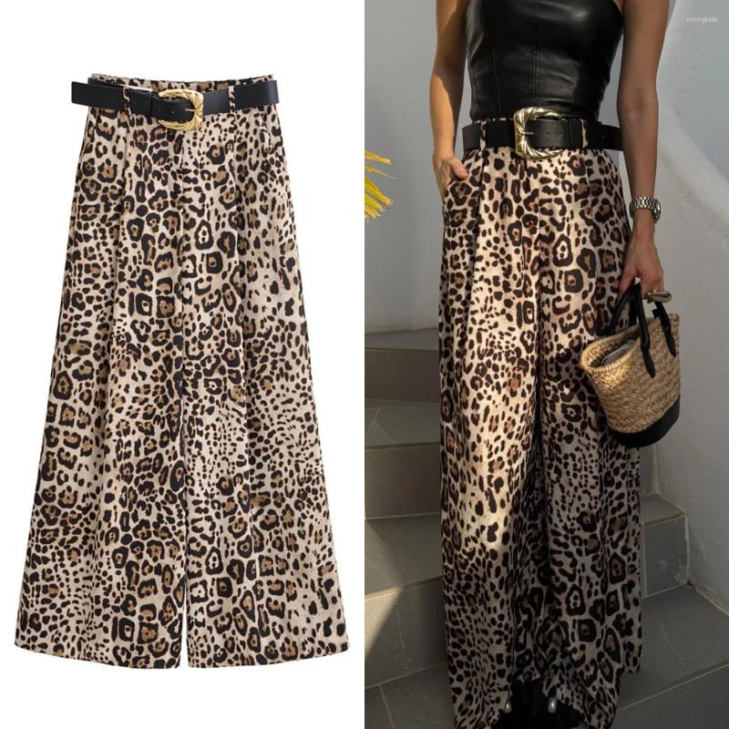 Women's Pants UNIZERA Leopard Satin With Belt High Waisted Trousers Wide Leg Clothing 2025 Summer Arrivals Casual