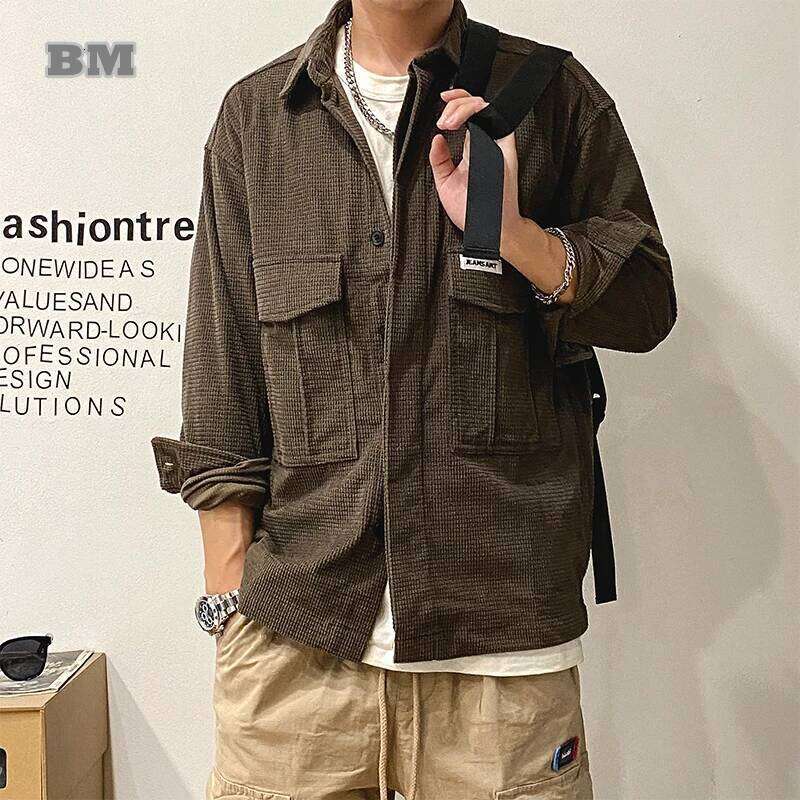 Spring Autumn Japanese Streetwear Corduroy Long Sleeve Shirts Men Clothing Haruku Casual Coats Fashion Plus Size Tops M-4Xl 250728