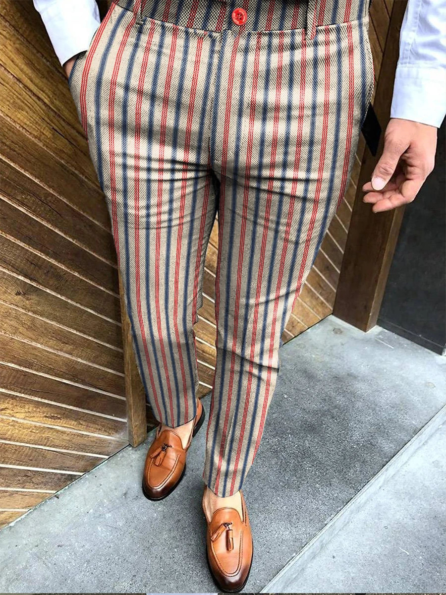 Summer Mens Fashion Striped Straight Pants 3D Printed Small Feet Comfortable Business Casual Suit 250724