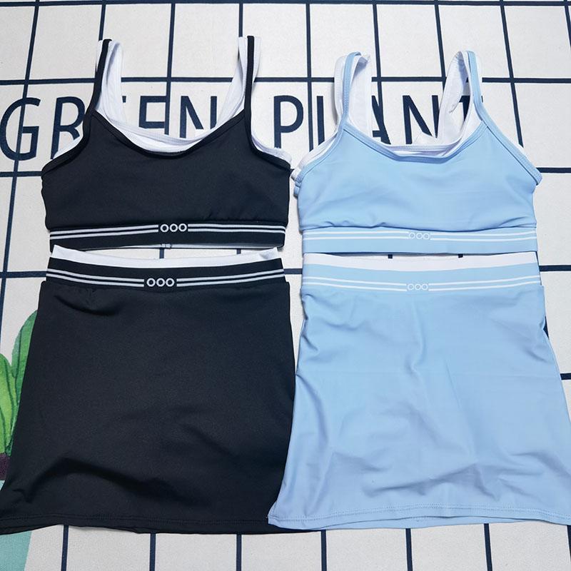 Brand Womens Tank Top Skirts Yoga Set Designer Contrast Color Tanks High Waist Wrap Skirt Activewear