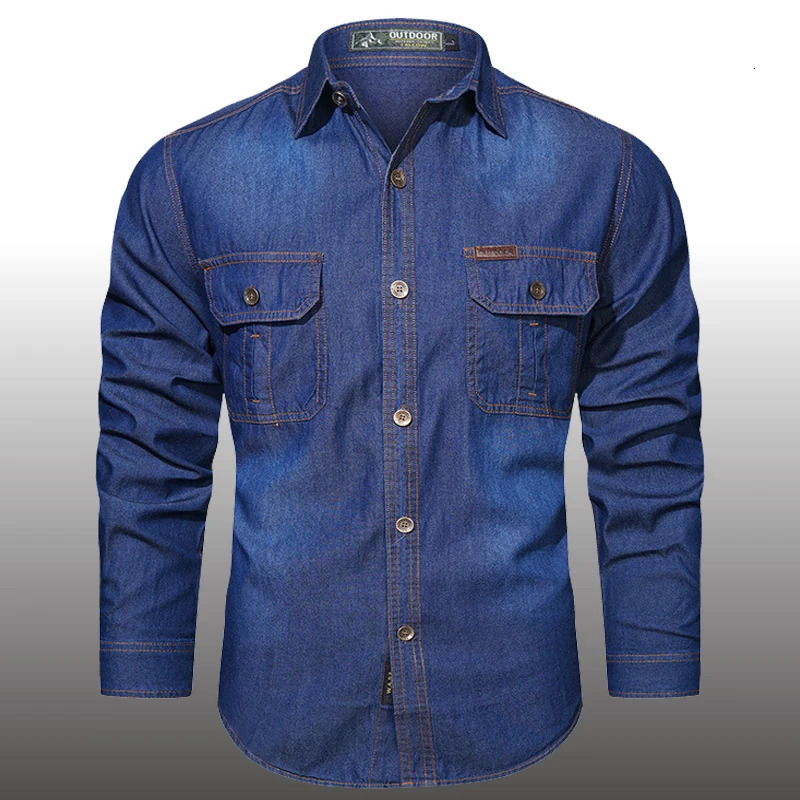 Plus Size 5XL Spring Long Sleeve Loose Denim Shirts Men Pure Cotton Shirt High Quality Male Autumn Fashion Casual Outwear Shirts250801