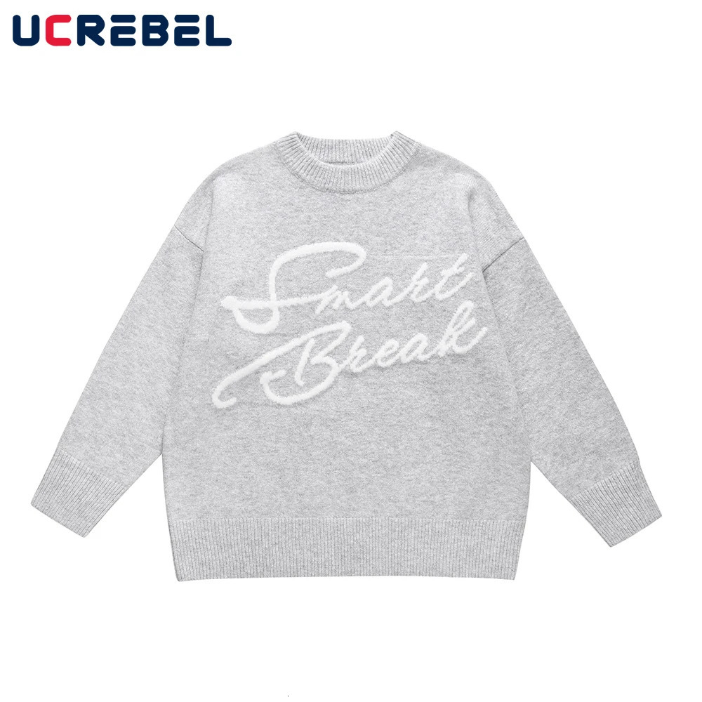 Letter Embroidery Crew Neck Sweater Mens Streetwear Loose Long Sleeve Knitted Pullover Men Autumn 250723