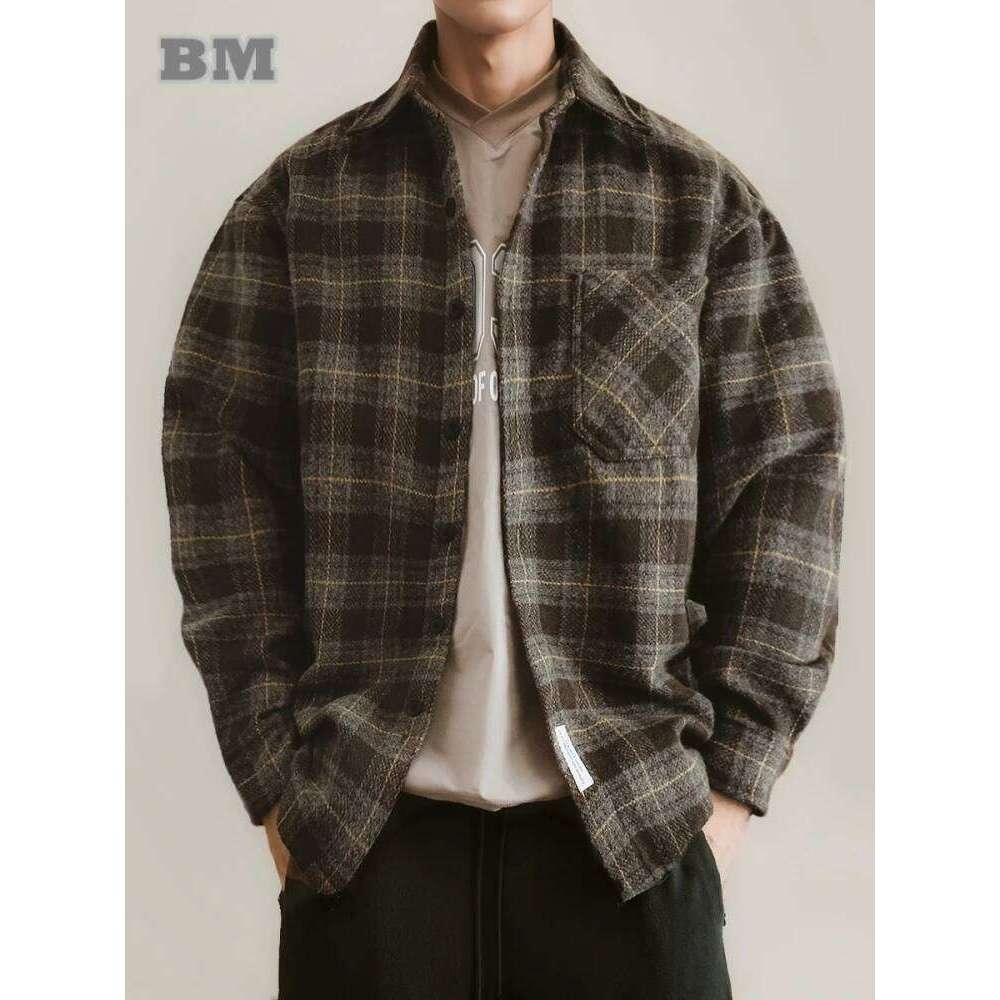 Autumn Winter Korean Fashion High Quality Plaid Shirts For Vintage Plus Size Men Clothing Streetwear Loose Long Sleeve Coat 250728