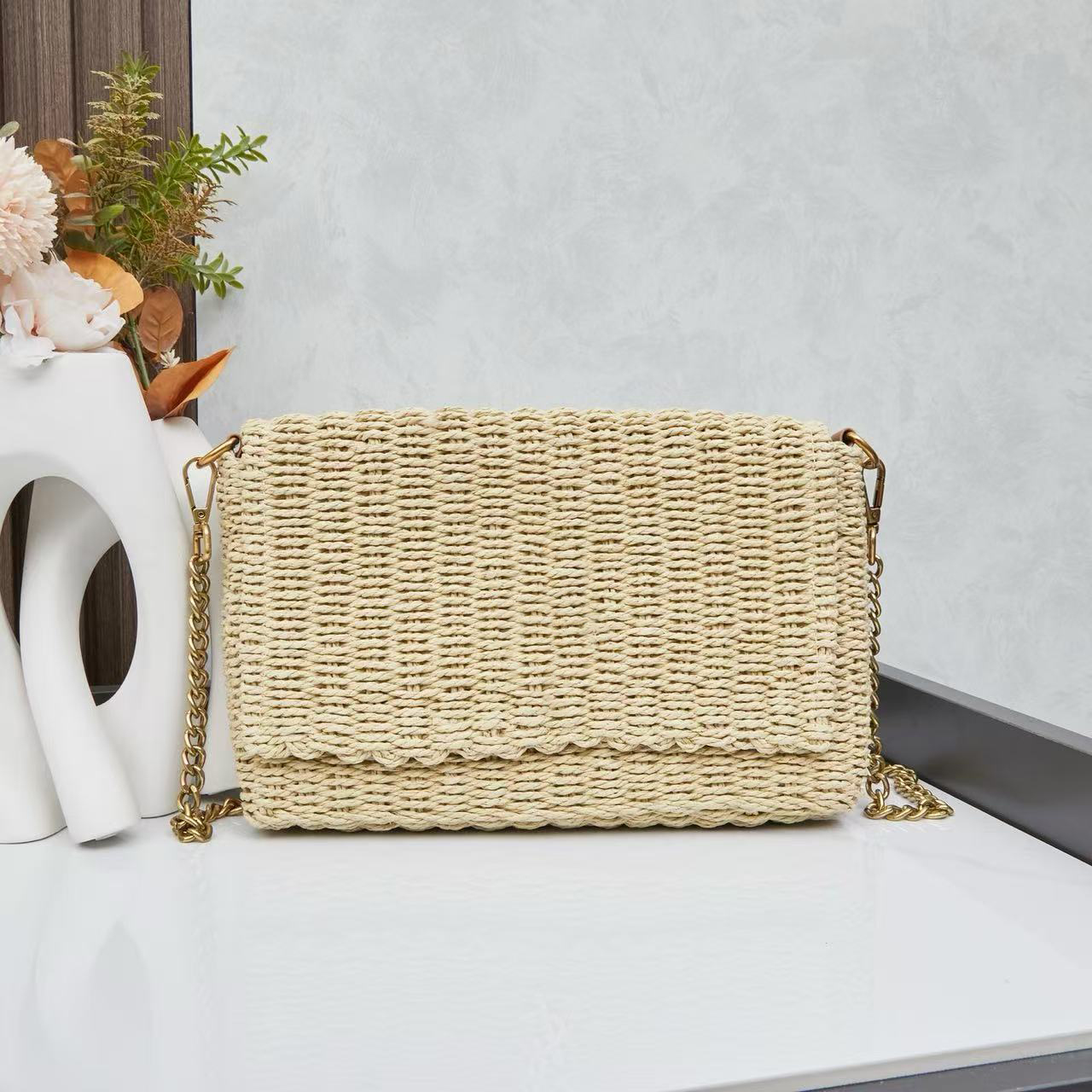 2025 top designer high-quality cross-body bag casual straw chain bag boutique handbag women's brand shoulder bag