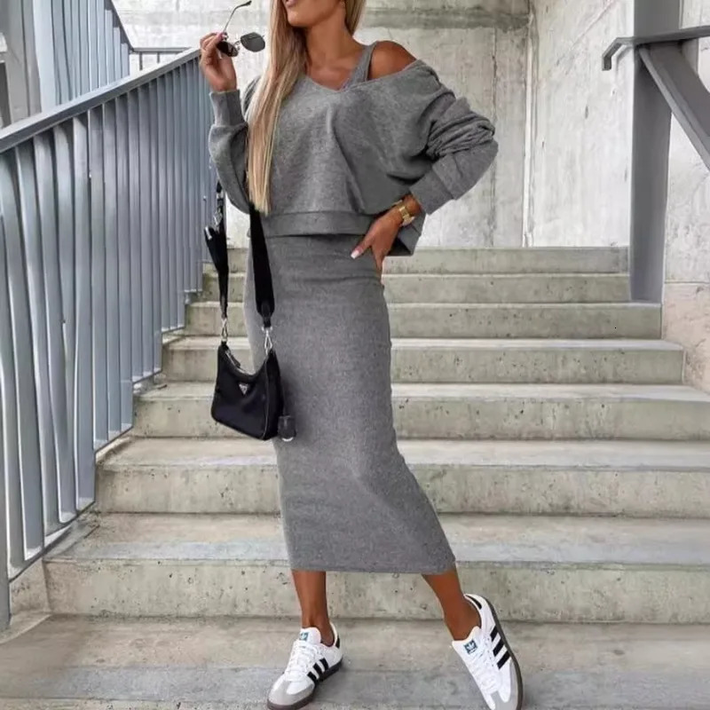 Sense Of n Arrivals Spring Autumn Womens Clothing Sweater Coat Base Slim Fit Skirt Suit Two-Piece Set 250728