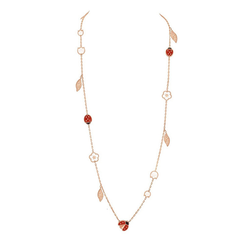 Clover Large Sweater Chain 90cm 18k Plated Red Agate Black Onyx White MotherofPearl Korean and Japanese Style Necklace 250728