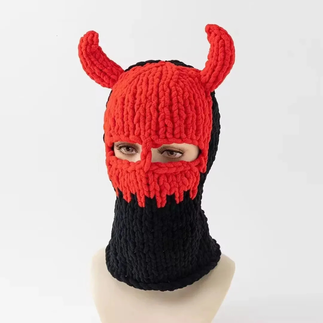 Long Bunny Ears Hat Winter Hand Made Knitted Funny Beanie Cap Thick Warm Full Face Ski Mask Cover Balaclava For Party 250724