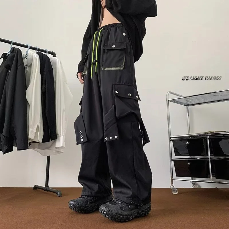 2024 Fashionable Trendy Artistic Solid Color Straightleg Casual Pants Loose Hip Hop Style For Men Spring Autumn Youth Trend 250717