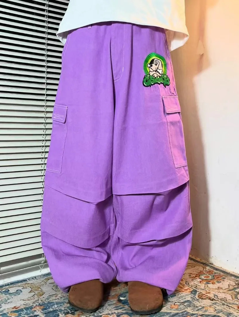 Fashion Women Men Pants American Trend Hip Hop Punk Letter Graphic Purple Casual Pants High Street Loose Sweatpants 250724