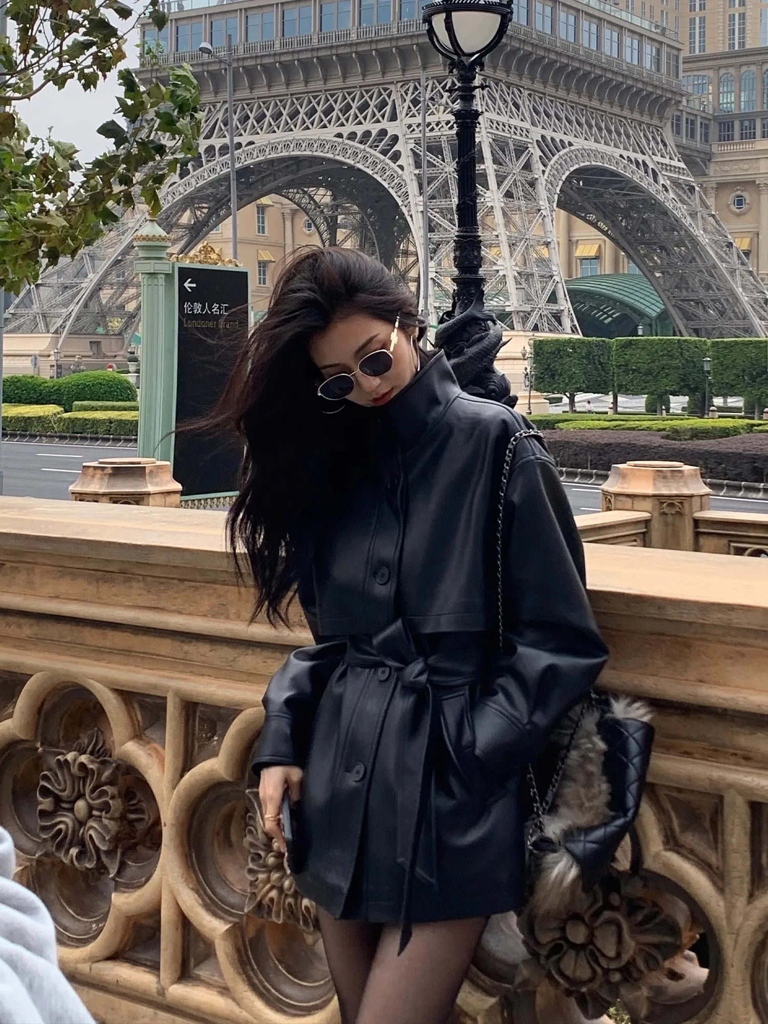 Lautaro Spring Autumn Black Soft Pu Leather Jacket Women Sashes Stand Collar Long Sleeve Elegant High Quality Clothing 250724