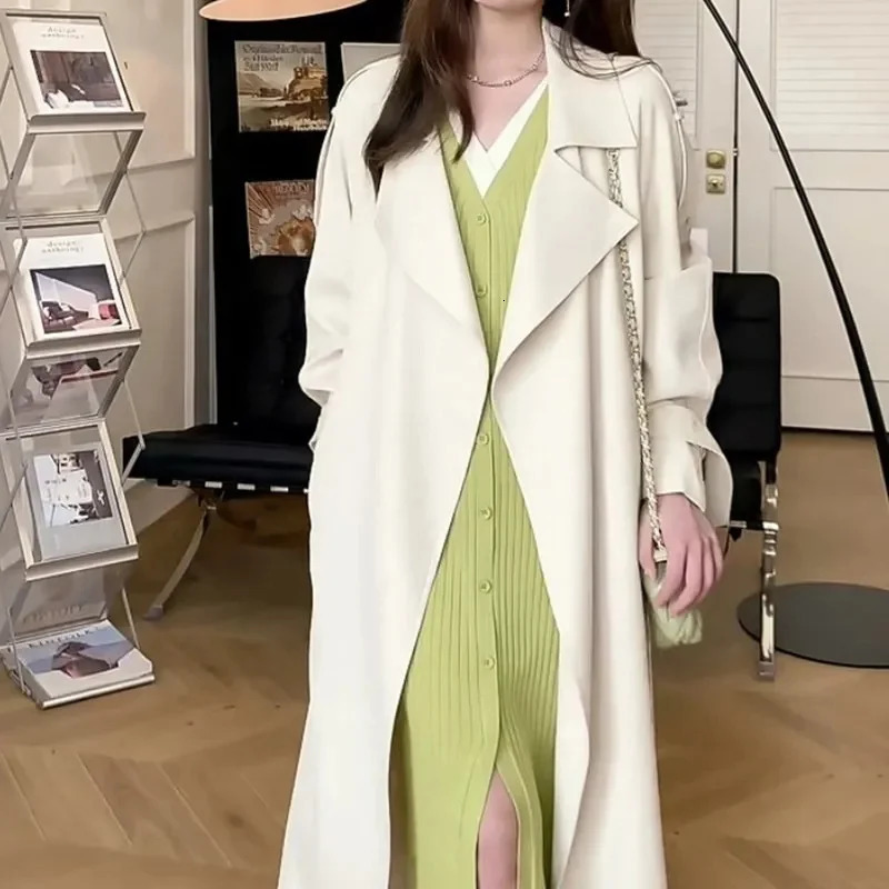 Women Clothes Stand Collar Long Trench Coat Autumn Cardigan Windbreaker Loose Solid Color Casual Simple Women Coat 250724